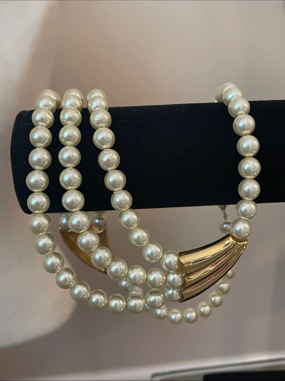 Vintage Napier Three Strand Waterfall Faux Pearl Necklace - Ivory/Cream 18” appr